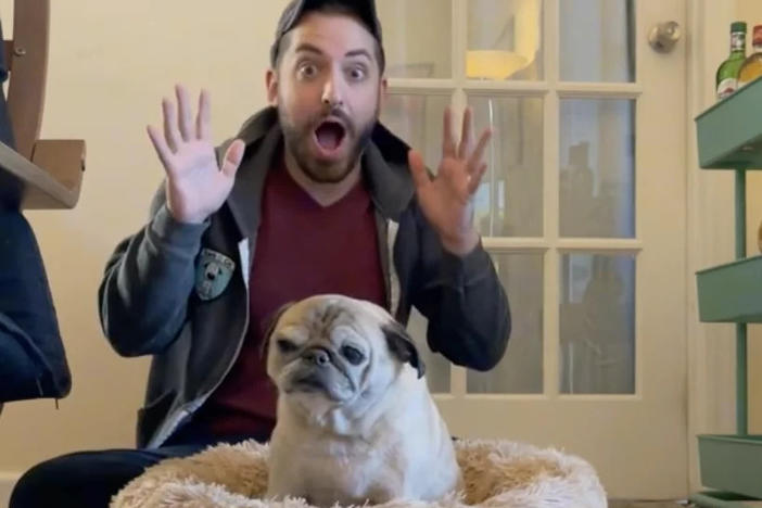 Jonathan Graziano with his pug, Noodle, who died Friday at 14 years old.
