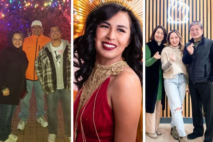 From left: Eric Salazar with his parents, Frances and Robert; Jennifer Moreno; Monica Lee with her parents and sister; and Lauren Ahlgren
