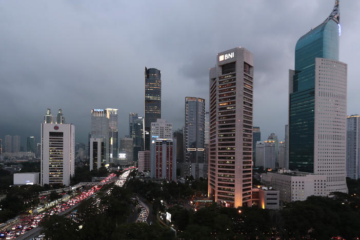 The central business district skyline is seen during the dusk in Jakarta, Indonesia, Monday, April 29, 2019. Indonesia's Parliament has passed a long-awaited and controversial revision of its penal code, Tuesday, Dec. 6, 2022, that criminalizes extramarital sex and applies to citizens and visiting foreigners alike.