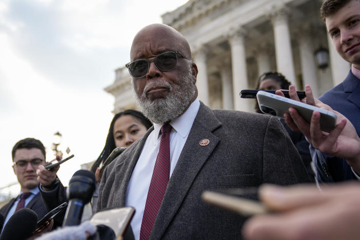 Rep. Bennie Thompson, chairman of the House Select Committee to Investigate the January 6th Attack on the U.S. Capitol, talks to reporters on Nov. 17, 2022.