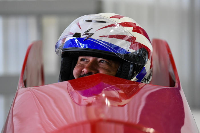 Will Castillo, 42, looks to his U.S. Para Bobsled teammates before taking a trial run at the Para Bobsleigh World Cup at Mount Van Hoevenberg in Lake Placid, N.Y.