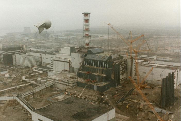 View of the Chernobyl nuclear power station after the explosion on April 26, 1986, in Chernobyl, Ukraine.