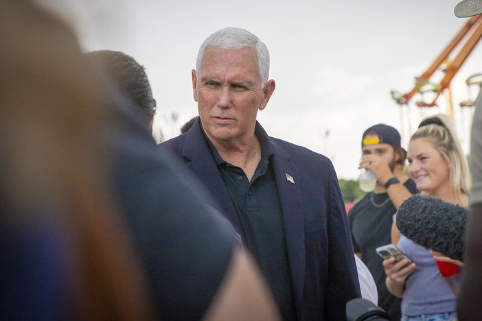 Former Vice President Mike Pence campaigns for Sen. Chuck Grassley at the Iowa State Fair in Des Moines, Iowa on August 19, 2022.