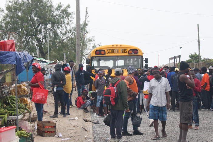 Haitian migrants gather outside a shelter in Reynosa, Mexico earlier this week. Immigration authorities are bracing for an influx of migrants when pandemic border restrictions end.