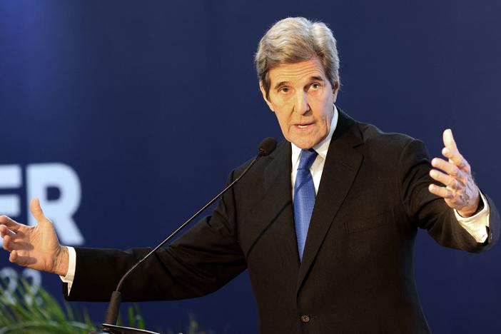 John Kerry, President Biden's climate envoy, delivers a speech during the U.N. climate summit in Sharm el-Sheikh, Egypt on Nov. 15, 2022. Kerry is planning to leave his role.