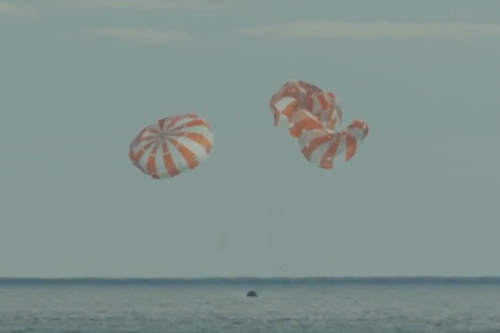NASA's Orion capsule splashes down in the Pacific Ocean on Sunday.