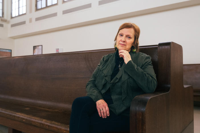 Katie Pope Kopp, 64, of Parkville, Mo., at Union Station in Kansas City this week. Kopp underwent a new form of experimental CAR T-cell therapy that used the CRISPR gene-editing technique to treat her non-Hodgkin lymphoma. The cancer has been in remission for over a year.