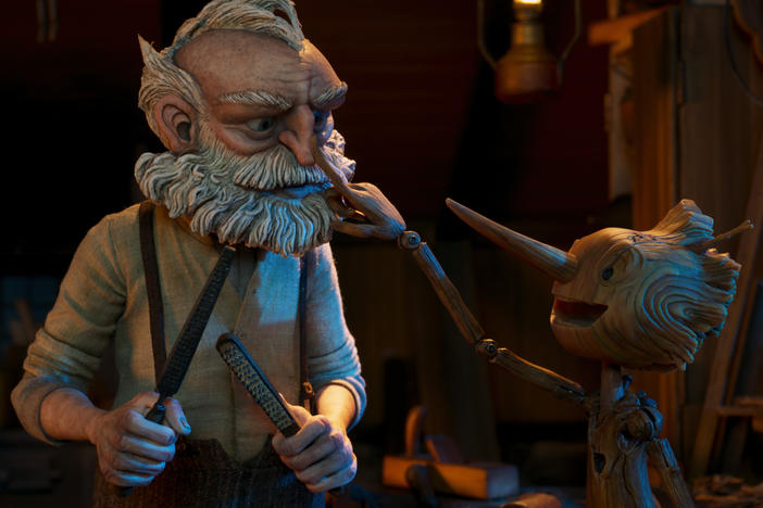Gepetto is voiced by David Bradley and Pinocchio by Gregory Mann in Guillermo del Toro's <em>Pinocchio</em>.