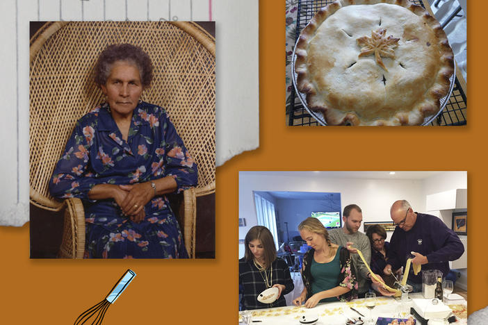 Clockwise from left: Juanita MORE!'s grandmother Petra; tourtière, a French Canadian pork pie; Marissa Dates' brisket; and Jim Hamilton's family assembling cappelletti pasta.