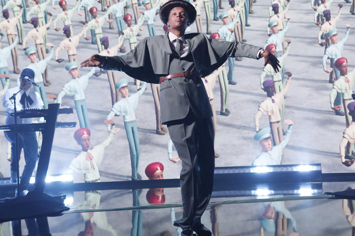 Stromae performing on <em>Jimmy Kimmel Live! </em>