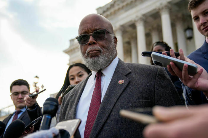 Rep. Bennie Thompson, D-Miss., chairman of the House Select Committee to Investigate the Jan. 6 attack on the U.S. Capitol, talks to reporters on Nov. 17. The committee is meeting Monday to vote on what actions to take following its investigation.