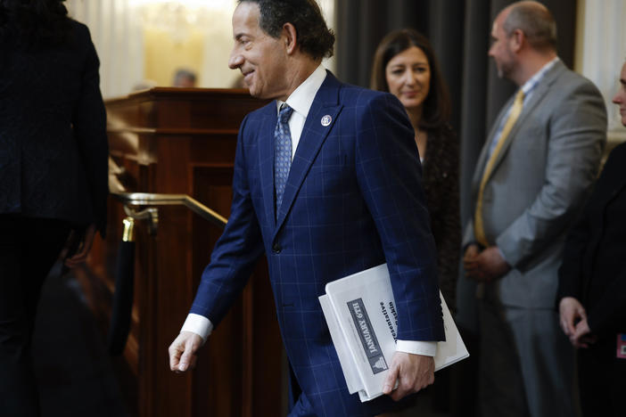 Rep. Jamie Raskin, D-Md., arrives at the final meeting of the Jan. 6 committee on Capitol Hill on Monday.