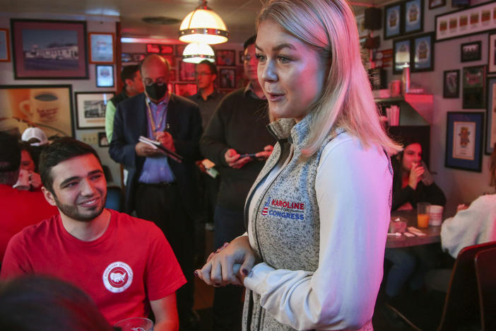 Karoline Leavitt at a campaign stop in New Hampshire, just days before her loss on election day. Leavitt would have been one of the first members of Generation Z elected to Congress, and the first Republican.