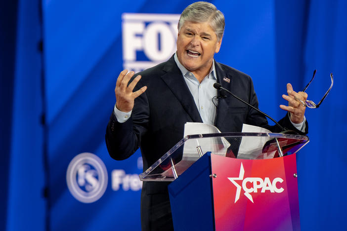 Fox News host Sean Hannity, a close ally of former President Trump, speaks at the Conservative Political Action Conference (CPAC) in August 2022.
