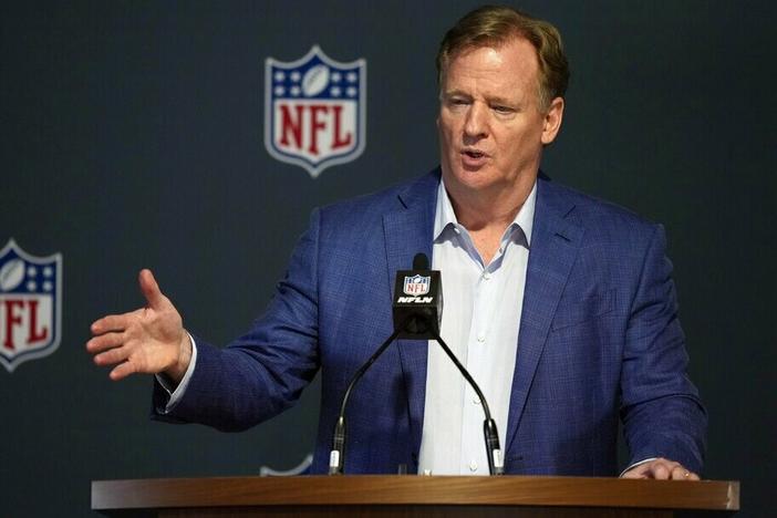 NFL Commissioner Roger Goodell answers questions from reporters at a March 29 press conference following the close of the NFL owner's meeting at The Breakers resort in Palm Beach, Fla.