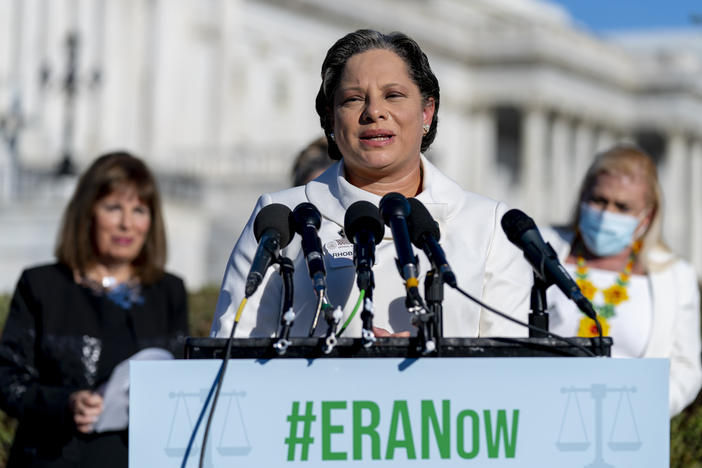 Virginia state Sen. Jennifer McClellan speaks in support for the Equal Rights Amendment at a news conference on Capitol Hill in Washington on Oct. 21, 2021. McClellan has won the Democratic nomination to succeed the late A. Donald McEachin in Congress, party officials said.