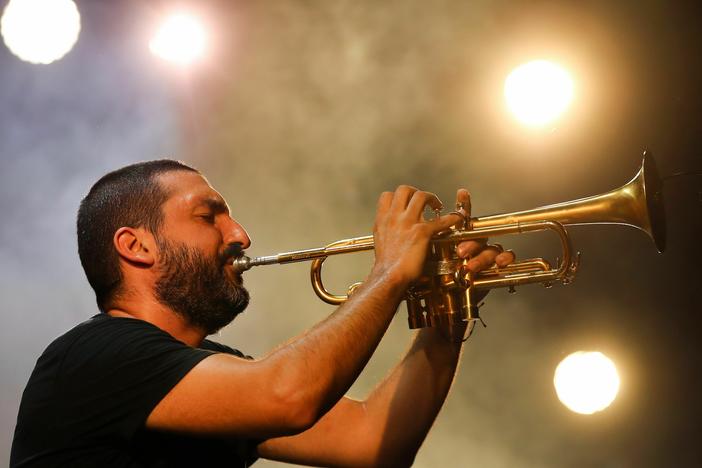 French-Lebanese trumpeter Ibrahim Maalouf performs during the Nice Jazz Festival in southeastern France in July 2019.