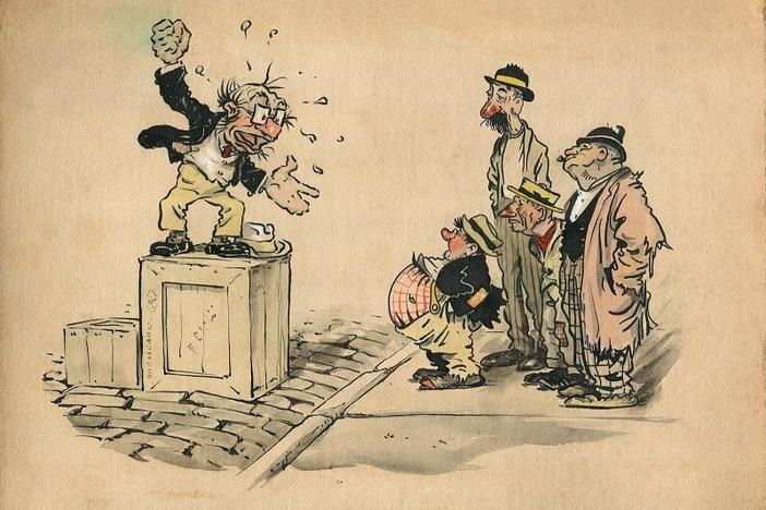 A drawing from a series featuring the character Colonel Heeza Liar, which ran from 1913-17 and 1922-24, that Kelley worked on.