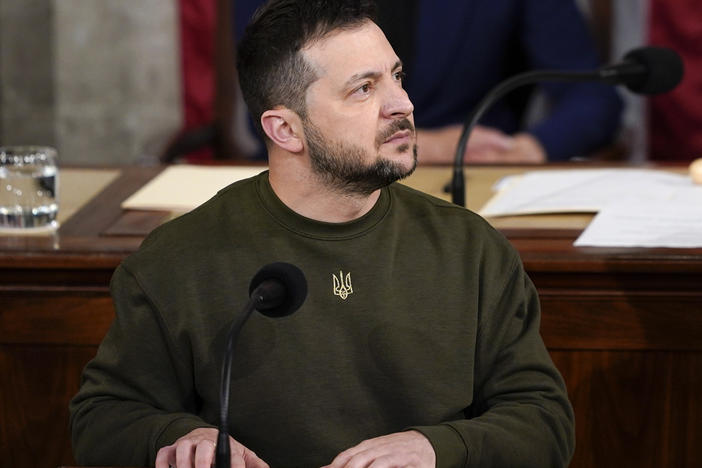 Ukrainian President Volodymyr Zelenskyy addresses a joint meeting of Congress on Capitol Hill in Washington.