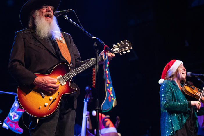 Ray Benson, longtime leader of the Western swing group Asleep at the Wheel, in concert at the Palace Theatre in Corsicana, Texas, on Dec. 9, 2022. He says he steers clear of politics on stage because "now it's totally toxic."