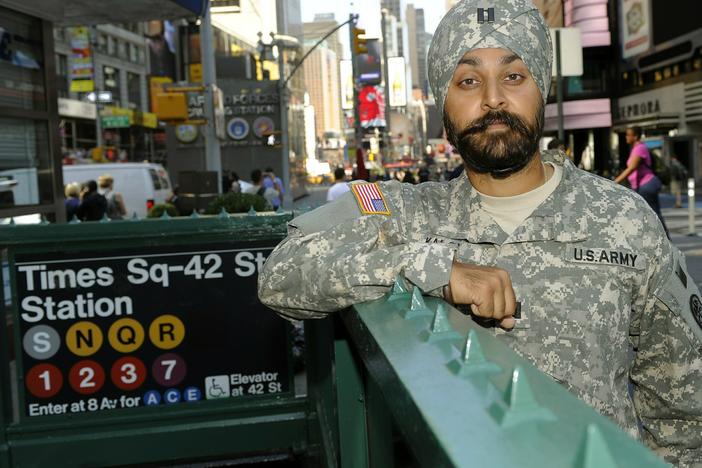 U.S. Army Captain Kamaljeet Singh Kalsi poses in Times Square, New York, in 2010. Kalsi was the first Sikh in the U.S. Army, which allows Sikhs to serve while retaining their turbans and beards required by their faith.
