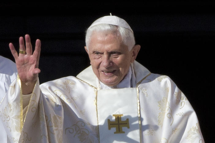 Pope Emeritus Benedict XVI arrives in St. Peter's Square at the Vatican to attend the beatification ceremony of Pope Paul VI in 2014. Pope Francis on Wednesday said his predecessor, Pope Emeritus Benedict XVI, is "very sick," and he asked the faithful to pray for the retired pontiff so God will comfort him "to the very end."