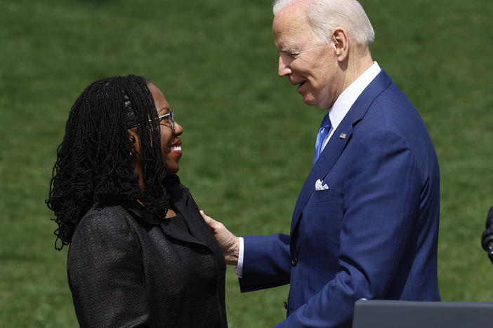 President Biden and Judge Ketanji Brown Jackson celebrate her confirmation to the U.S. Supreme Court.