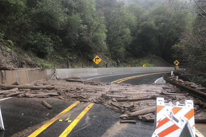 A photo released by California Highway Patrol Dublin Area Office on Friday shows a road closed in Alameda County in Northern California.