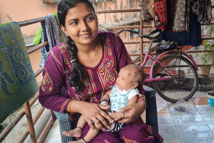 Naina Agrahari, 24, with her newborn son, Vehant Singh, at her mother's home in northern Mumbai.