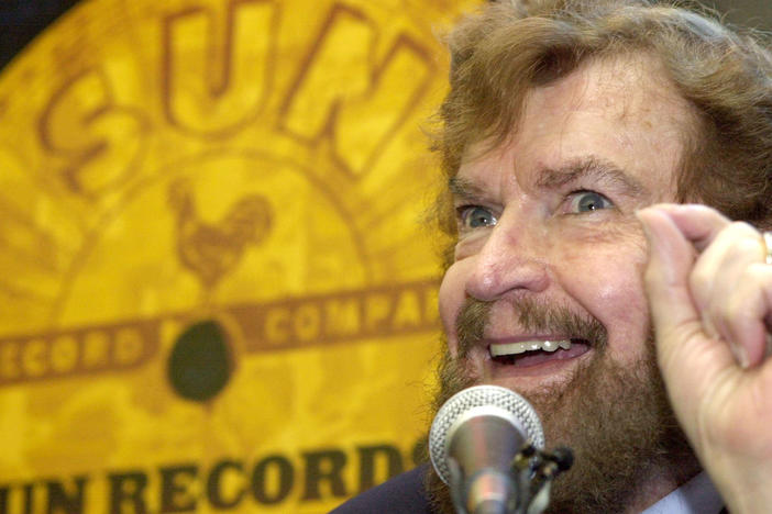 Sun Records founder Sam Phillips speaks at an event in New York City in August 2002, a year before his death.