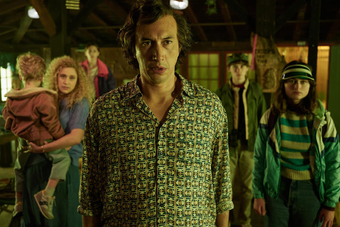 Greta Gerwig, May Nivola, Adam Driver, Samuel Nivola and Raffey Cassidy appear in Noah Baumbach's <em>White Noise. </em>