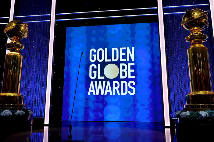 A view of the stage during the 79th Annual Golden Globe Awards at The Beverly Hilton on Jan. 09, 2022, in Beverly Hills, Calif.