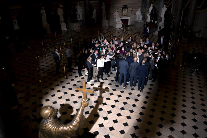 Republican House members speak to the media after changing their vote to Republican leader Kevin McCarthy.