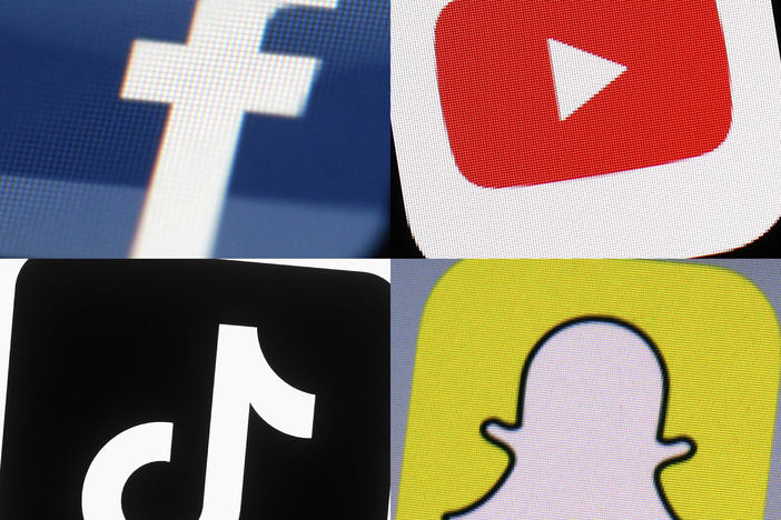 This combination of 2017-2022 photos shows the logos of Facebook, YouTube, TikTok and Snapchat on mobile devices. On Friday, Jan. 6, 2023, Seattle Public Schools filed a lawsuit in U.S. District Court, suing the tech giants behind TikTok, Instagram, Facebook, YouTube and Snapchat, seeking to hold them accountable for the mental health crisis among youth.
