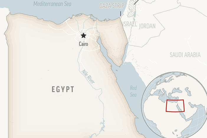 This is a locator map for Egypt with its capital, Cairo.
