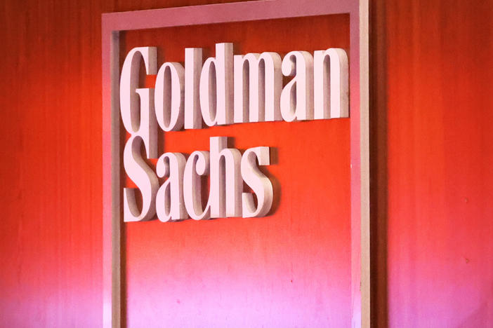 The Goldman Sachs logo is seen at the New York Stock Exchange in New York City on Sept. 13, 2022. Goldman is laying off up to 3,200 employees as it faces a more challenging business environment.