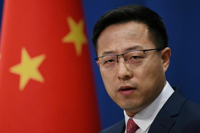 Chinese foreign ministry spokesperson Zhao Lijian speaks at the daily media briefing in Beijing on April 8, 2020. This week, Zhao was assigned a new job: deputy director of the ministry's Department of Boundary and Ocean Affairs — a lateral move to an obscure post that takes Zhao out of the spotlight.