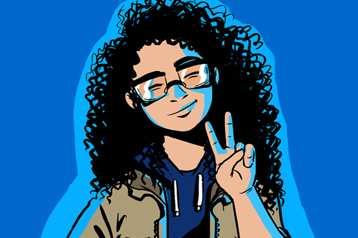 An self-portrait of Deena Mohamed, author of the graphic novel <em>Shubeik Lubeik — </em>a fantasy story of making wishes in modern-day Egypt.