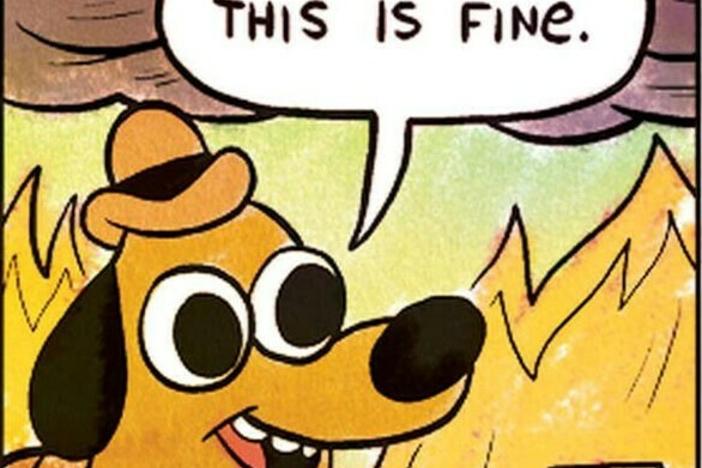 The panel on the right, from KC Green's web comic strip "On Fire," became a popular online meme by 2014.