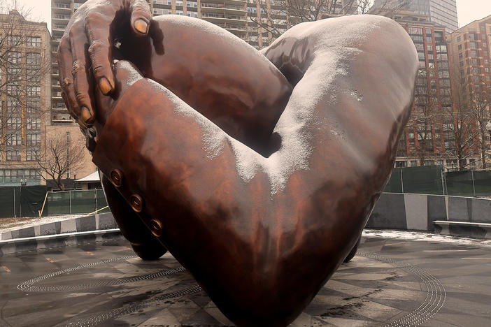 The Embrace, the new memorial sculpture in Boston made in tribute to Martin Luther King Jr. and Coretta Scott King, was unveiled on Friday.