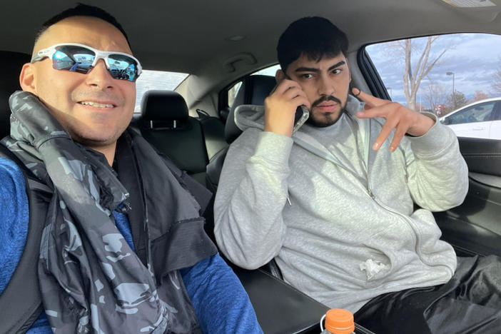 Police say that Solomon Peña, left, sent a co-conspirator this image showing himself in a car with José Trujillo, an accused gunman in several drive-by shooting attacks on Democratic officials' homes in Albuquerque.