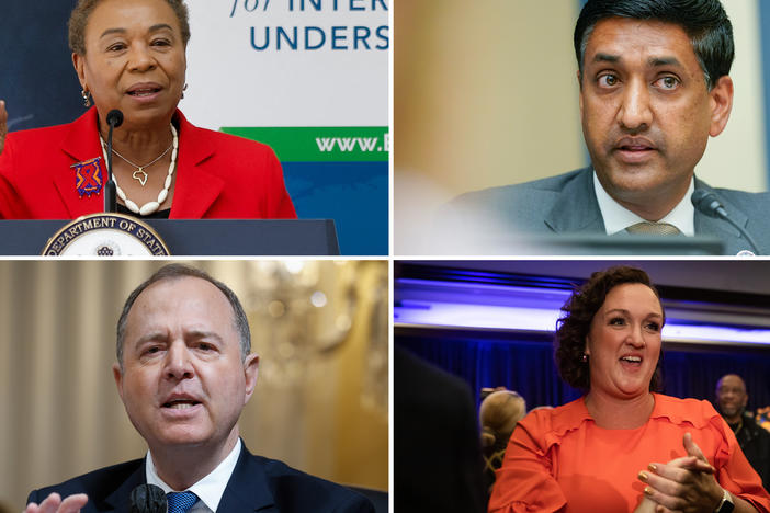 Clockwise: California Democratic Reps. Barbara Lee, Ro Khanna, Katie Porter and Adam Schiff are expected to battle it out for Sen. Dianne Feinstein's seat in 2024 if she retires. Porter is the only one who has formally announced a run, but Lee is expected to make an announcement soon, while Schiff and Khanna are still contemplating the 2024 race.