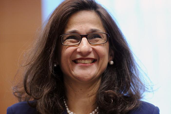 Nemat Shafik, pictured at a Eurogroup meeting at the EU Council in Brussels on May 16, 2011, will be the first woman to serve as president of Columbia University.