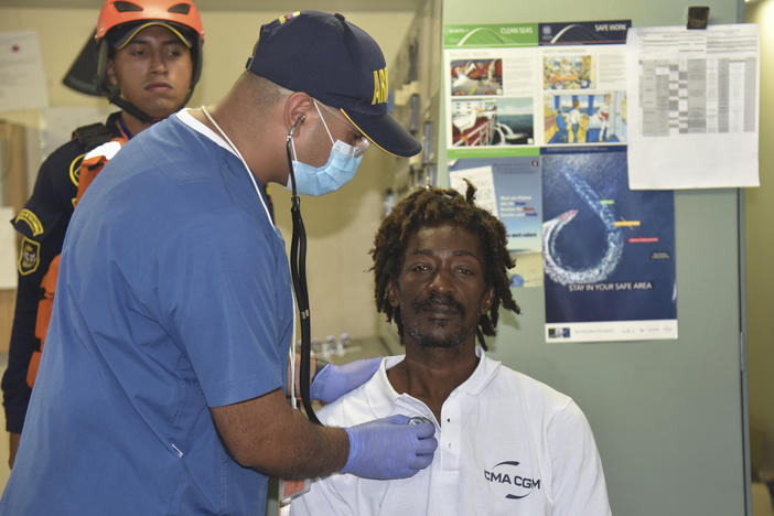 Castaway Elvis Francois is attended by Colombian Navy members after he was rescued near the department of La Guajira, in the extreme north of Colombia. According to the Navy, the 47-year-old from Dominica said he had been adrift for 24 days in the Caribbean Sea after he was repairing a boat last December near the island of Sint-Maarten in the Netherlands Antilles.