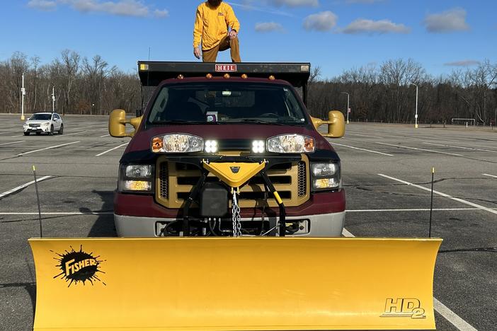 Harold Davis, who's 29 years old, bought this truck and snowplow in the fall. Opportunities to use his new plow have been few and far between.