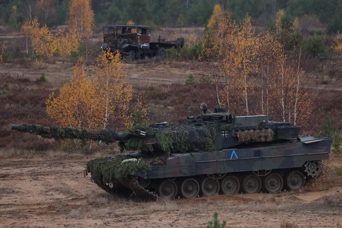 A German Leopard 2 battle tank pictured during a NATO training exercise in Lithuania last October.
