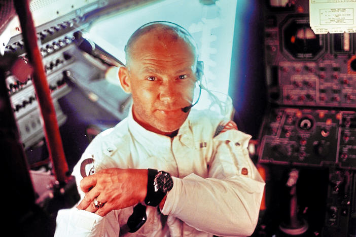 Apollo 11 astronaut Buzz Aldrin is seen aboard the lunar module Eagle on July 21, 1969.
