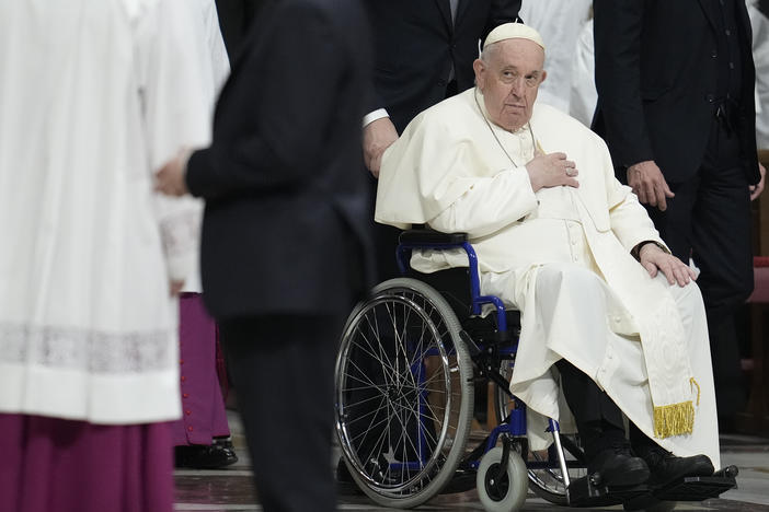 Pope Francis attends a Mass for the feast of the Epiphany earlier this month in Vatican City.