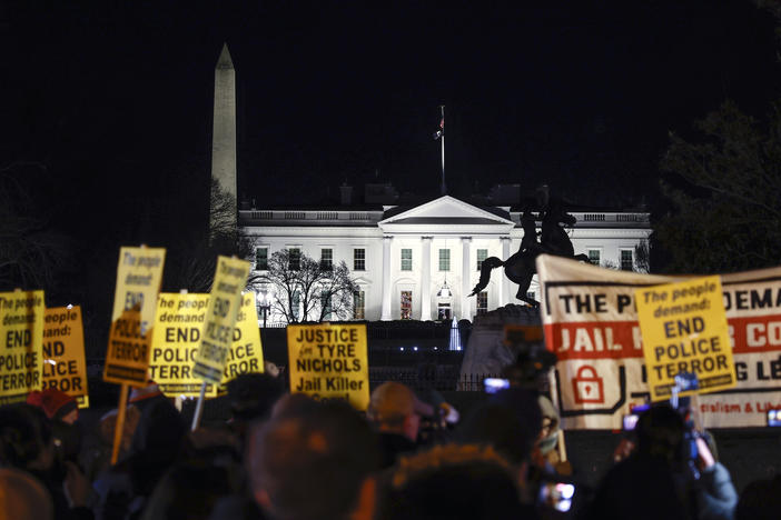 Demonstrators are seen outside the nation's capital on Friday evening, following the release of footage showing the police killing of Tyre Nichols.