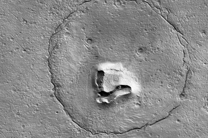The University of Arizona shared an image, pictured, of a formation on Mars that resembles a bear.